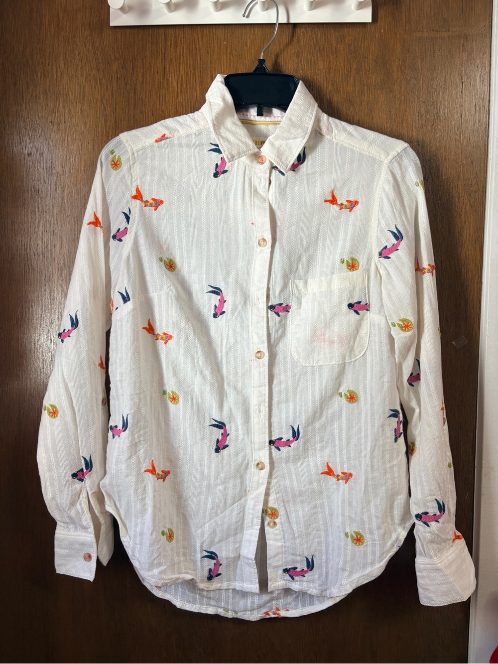 Anthropologie Maeve Koi Embroidered Button Down